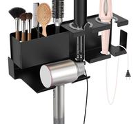 Keyohome Organizer da parete per strumenti per lo styling dei capelli, in metallo, supporto per asciugacapelli con montaggio a vite e senza foratura, scaffale portaoggetti per arricciacapelli, piastra