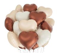 KeYou 24 palloncini a forma di cuore, in pellicola, a forma di cuore, a elio, colore bianco e marrone, per compleanni, feste e matrimoni