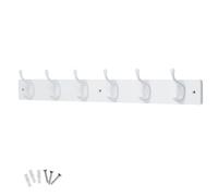 Keypak Moderno appendiabiti da parete, 6 ganci bianchi lucidi su base in legno bianco da 68 cm, preassemblato e fissaggi inclusi