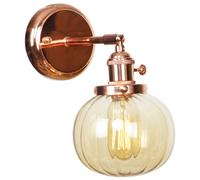 KEYQEEN Applique da Parete Vintage con Interruttore, Lampada da Parete cablata Regolabile a 180°, Paralume in Vetro ambrato, Illuminazione da Parete in Metallo per Comodino e Porta,Rose Gold