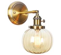 KEYQEEN Applique da Parete Vintage con Interruttore, Lampada da Parete cablata Regolabile a 180°, Paralume in Vetro ambrato, Illuminazione da Parete in Metallo per Comodino e Porta,Golden Bronze