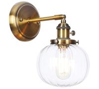 KEYQEEN Applique da Parete Vintage con Interruttore, Lampada da Parete cablata Regolabile a 180°, Paralume in Vetro Trasparente, Illuminazione da Parete in Metallo per Comodino e Porta,Golden Bronze