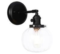 KEYQEEN Applique da Parete Vintage con Interruttore, Lampada da Parete cablata Regolabile a 180°, Paralume in Vetro Trasparente, Illuminazione da Parete in Metallo per Comodino e Porta,Nero