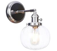 KEYQEEN Applique da Parete Vintage con Interruttore, Lampada da Parete cablata Regolabile a 180°, Paralume in Vetro Trasparente, Illuminazione da Parete in Metallo per Comodino e Porta,Cromo
