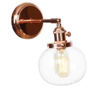 KEYQEEN Applique da Parete Vintage con Interruttore, Lampada da Parete cablata Regolabile a 180°, Paralume in Vetro Trasparente, Illuminazione da Parete in Metallo per Comodino e Porta,Rose Gold