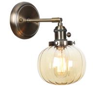 KEYQEEN Applique da Parete Vintage con Interruttore, Lampada da Parete cablata Regolabile a 180°, Paralume in Vetro ambrato, Illuminazione da Parete in Metallo per Comodino e Porta,Bronzo