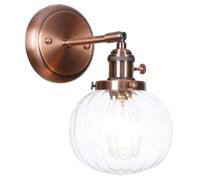 KEYQEEN Applique da Parete Vintage con Interruttore, Lampada da Parete cablata Regolabile a 180°, Paralume in Vetro Trasparente, Illuminazione da Parete in Metallo per Comodino e Porta,Red Bronze