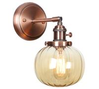 KEYQEEN Applique da Parete Vintage con Interruttore, Lampada da Parete cablata Regolabile a 180°, Paralume in Vetro ambrato, Illuminazione da Parete in Metallo per Comodino e Porta,Red Bronze