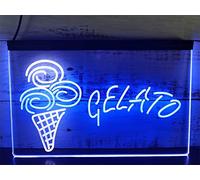 KEYQEEN Gelato LED insegna al Neon, gelateria Display a Due Colori Decorazione da Parete luci al Neon dimmerabili USB insegna Luminosa,White Blue,40x30cm