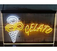 KEYQEEN Gelato LED insegna al Neon, gelateria Display a Due Colori Decorazione da Parete luci al Neon dimmerabili USB insegna Luminosa,White Yellow,40x30cm