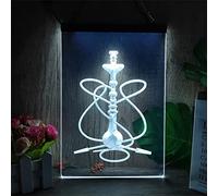 KEYQEEN Insegna al Neon a LED con Narghilè, luci al Neon intagliate 3D alimentate Tramite USB per luci notturne per la Decorazione della Parete del Negozio di Narghilè,Bianca,30x20cm