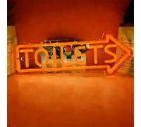 KEYQEEN Insegna al Neon con Freccia Che Punta a Destra per Il Bagno, luci al Neon a LED USB dimmerabili per bagni di Centri Commerciali e Negozi, insegne Decorative per pareti di Bar,Arancia,45x18cm