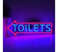 KEYQEEN Insegna al Neon con Freccia per WC, luci al Neon a LED per WC pubblico con oscuramento Tramite Telecomando, insegne per Decorazioni da Parete con indicatore del Bagno,Left,40x15cm