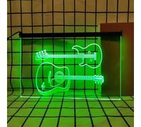 KEYQEEN Insegna al Neon per Chitarra per Decorazioni murali, luci al Neon a LED RGB dimmerabili con Telecomando per spettacoli di Band e Negozi di Strumenti Musicali,B,30x20cm