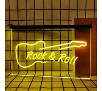 KEYQEEN Insegna al Neon per Chitarra per Decorazioni murali, luci al Neon a LED RGB dimmerabili con Telecomando per spettacoli di Band e Negozi di Strumenti Musicali,D,60x40cm