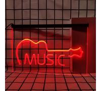 KEYQEEN Insegna al Neon per Chitarra per Decorazioni murali, luci al Neon a LED RGB dimmerabili con Telecomando per spettacoli di Band e Negozi di Strumenti Musicali,C,40x30cm