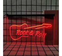 KEYQEEN Insegna al Neon per Chitarra per Decorazioni murali, luci al Neon a LED RGB dimmerabili con Telecomando per spettacoli di Band e Negozi di Strumenti Musicali,D,40x30cm