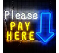 KEYQEEN Please Pay Here Insegna al Neon, Centro Commerciale, Negozio, Bar, luci al Neon LED USB dimmerabili, bancone Cassa, insegne Decorative da Parete,C,40x26cm