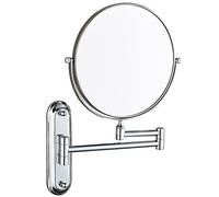 KEYQEEN Specchio per Trucco a Parete, Specchio ingranditore bifacciale Specchio da Barba Girevole a 360°, Specchi Cosmetici estensibili per Bagno,Cromo,5X