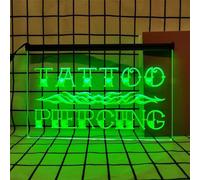KEYQEEN Tattoo Piercing insegna al Neon per Decorazioni murali, luci al Neon a LED dimmerabili alimentate Tramite USB per Negozi di Tatuaggi per caverne umane,Verde,60x40cm