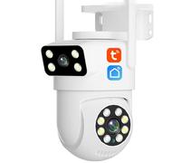 KEYQEEN Telecamera IP Tuya PTZ WIFI a doppia lente 2K 4MP, telecamera di sicurezza per visione notturna con tracciamento automatico, sorveglianza audio e video a 2 vie,4mp
