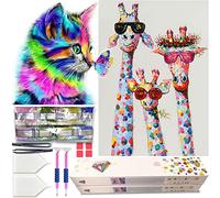 KEYRANKE® 2 Pezzi 5d Diamond Painting Bambini Kit Completo Diy Diamant Painting gatto Set, Passatempo Per Adulti Bambini daimon painting, Confezione regalo di aggiornamento gratuito