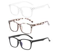 KEYRI 3 Pack Occhiali Luce Blu Telaio Quadrato per Ridurre il Mal di Testa e Migliorare il Sonno Occhiali Anti Luce Blu Reading Glasses per Donne e Uomini (Trasparente, Nero e Leopardo Chiaro)