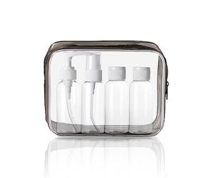 KEYRI 4 pezzi 60ml Contenitori da Viaggio per Liquidi Bottigliette da Viaggio Set per Aereo Kit da Bottiglie da Viaggio con Trasparente Volo Borsa da Toilette Set da Viaggio per Cosmetici FDA (S Nero)