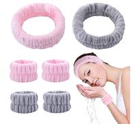 KEYRI 6 Pezzi Fasce di Testa per Lavaggio di Viso Trucco e Braccialetto da Polso, Assorbenti Face Wash, Elastica, per Spa, Yoga Doccia (Rosa, Grigio)