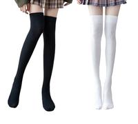 KEYRI Calze Fino Al Ginocchio Calzini a Maglia, Calze a Gambaletto Calze Lunghe Calzini Gambaletti Calze Termiche Calzini Impilati, Donna Scaldamuscoli Inverno Calze Casual Taglia Unica (Nero+Bianco)
