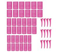 KEYRI Set di 48 bigodini Jumbo grande, autoadesivo, con fermaglio per capelli, ricci fai da te, senza calore, per parrucchieri lunghi e medi (rosa, 3 misure)