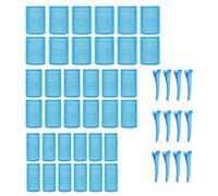 KEYRI Set di 48 bigodini per capelli con clip, autoadesivi, senza calore, senza calore, per acconciature lunghe, medie e corte, per saloni di parrucchiere (blu, 3 dimensioni)