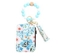 Keyrings Wallet, Card Holder, Beaded Design Metal Accents Compact Size Lightweight Build Sturdy Material, Key Chain Wallet for Bag, 4,72 x 3,35 x 0,79 pollici, Light Blue1, Se référer au descriptif,