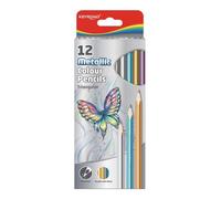 Keyroad, 971756, Matite colorate AA8Metallic, di alta qualità, forma triangolare, 12 pezzi, colori misti, per adulti e bambini, fusto in grafite morbido in legno