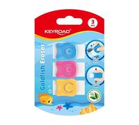 KEYROAD Gomme per cancellare "pesce rosso", senza strisce e pieghe, custodia in plastica, senza PVC, per l'uso quotidiano, 3 pezzi per confezione, mix di colori