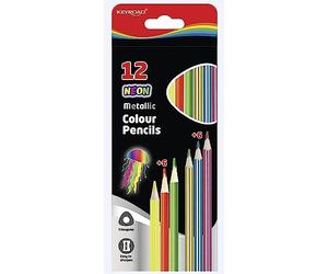 KEYROAD Matite colorate metallizzate, forma triangolare, 12 pezzi, colori misti, adulti e bambini, grafite morbida, foro per appenderla