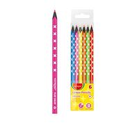 Keyroad Matite colorate neon, forma triangolare, 6 pezzi, colori misti, adulti e bambini, legno nero, foro per appendere