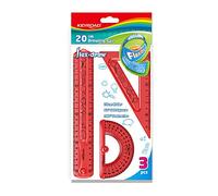 KEYROAD Set di geometrie flessibili con grafica/matematica 3 pezzi: 1 righello da 20 cm, 1 triangolo da disegno, 1 goniometro/foro per appendere/colori misti