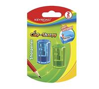 KEYROAD Temperamatite ergonomico singolo, 2 pezzi, lame in plastica, acciaio e matite colorate, colori assortiti