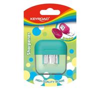 Keyroad Temperamatite in plastica, doppio temperamatite, temperamatite, con contenitore, 1 pezzo, temperino, blister, mix di colori