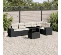 Keyroto Sala da giardino per esterni con tavolo da giardino con tavolo regolabile Dining Lounge ad angolo, salottino, balcone, divano da giardino, per esterni, colore nero e crema, 7 TLG Type-B94