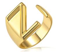 KeyStyle GoldChic - Anello con lettera iniziale, regolabile, da donna, in oro, con incisione personalizzata, anello aperto con sigillo per feste (oro, oro bianco, nero), US#6 - #10, Placcato oro 14