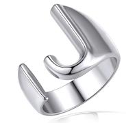 KeyStyle GoldChic - Anello con lettera iniziale, regolabile, da donna, in oro, con incisione personalizzata, anello aperto con sigillo per feste (oro, oro bianco, nero), US#6 - #10, Placcato in oro