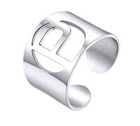 KeyStyle GoldChic - Anello con lettera iniziale, regolabile, da donna, in oro, con incisione personalizzata, anello aperto con sigillo per feste (oro, oro bianco, nero), Adjustable, Acciaio