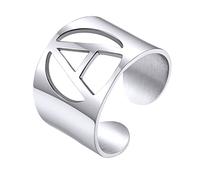 KeyStyle GoldChic - Anello con lettera iniziale, regolabile, da donna, in oro, con incisione personalizzata, anello aperto con sigillo per feste (oro, oro bianco, nero), Adjustable, Acciaio