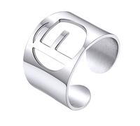 KeyStyle GoldChic - Anello con lettera iniziale, regolabile, da donna, in oro, con incisione personalizzata, anello aperto con sigillo per feste (oro, oro bianco, nero), Adjustable, Acciaio