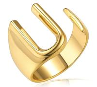 KeyStyle GoldChic - Anello con lettera iniziale, regolabile, da donna, in oro, con incisione personalizzata, anello aperto con sigillo per feste (oro, oro bianco, nero), US#6 - #10, Placcato oro 14