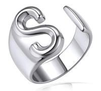 KeyStyle GoldChic - Anello con lettera iniziale, regolabile, da donna, in oro, con incisione personalizzata, anello aperto con sigillo per feste (oro, oro bianco, nero), US#6 - #10, Placcato in oro