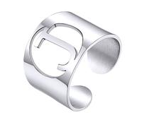 KeyStyle GoldChic - Anello con lettera iniziale, regolabile, da donna, in oro, con incisione personalizzata, anello aperto con sigillo per feste (oro, oro bianco, nero), Adjustable, Acciaio