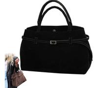 KEYULI Modavo Borsa in Camoscio,Grande Borsa da Lavoro in Camoscio Marrone da Donna con Manico Superiore,Borsa a Tracolla Modavo Vintage in Camoscio (Taglia Unica,Nero)